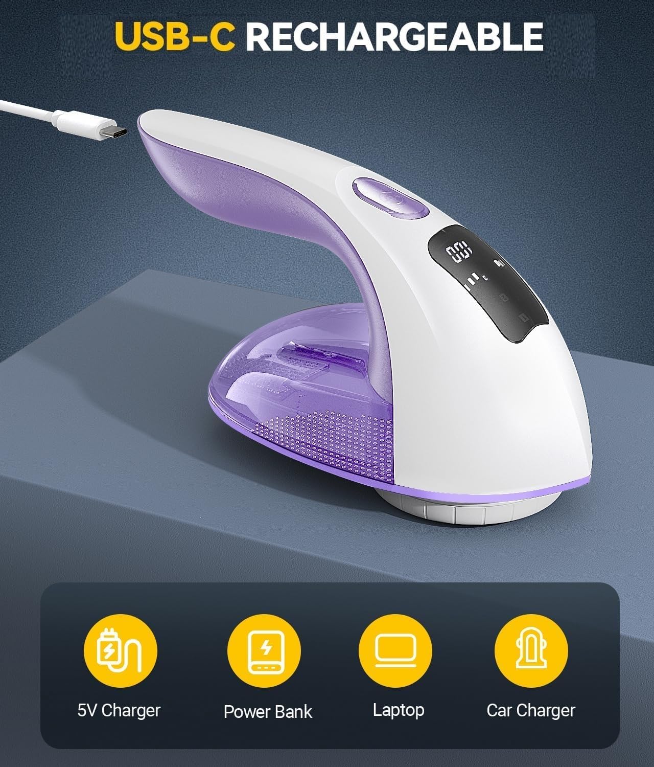 Rechargeable Fabric Shaver and Lint Remover, 3-Speed Adjustable Sweater Shaver with 6-Leaf Replaceable Stainless Steel Blades, 2.6Inch Large Mesh, Removable Bin for Clothes Fuzz, Lint, Pills, Bobbles