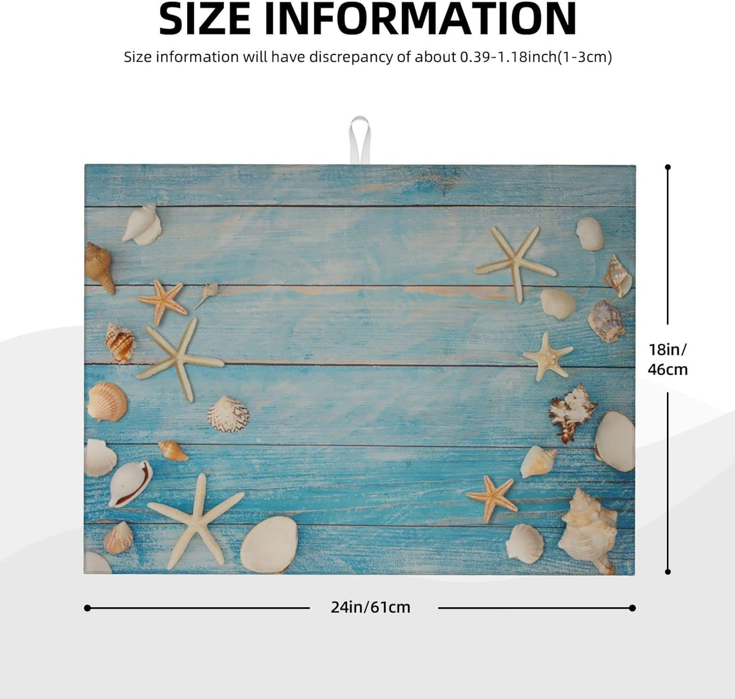 Seashells Starfish On Blue Wood Absorbent Microfiber Xl Dish Drying Mat For Kitchen Countertop Extra Large Reversible Drainer Rack Pad 18 X 24 Inch
