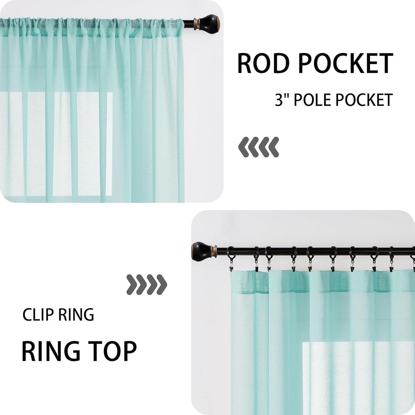 Tollpiz Sheer Curtains Closet Linen Textured Curtain Sheers Doorway Light Filtering Voile French Door Rod Pocket Curtains Patio Glass Door, 54 x 63 inches Long, Crystal Blue, Set of 1 Panel