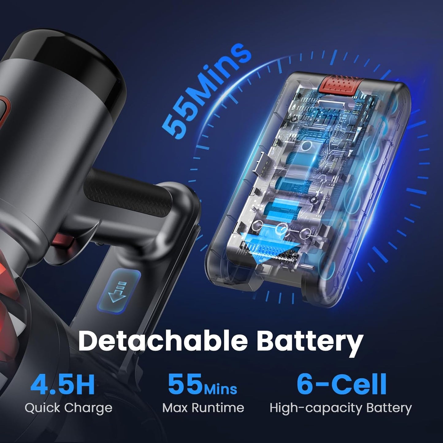 S3P Cordless Vacuum Cleaner, 45kPa Powerful Vacuum Cleaners for Home, 55-Min Runtime Rechargeable Stick Vacuum, Self-Standing, for Pet Hair Carpet Hard Floor, LED Display