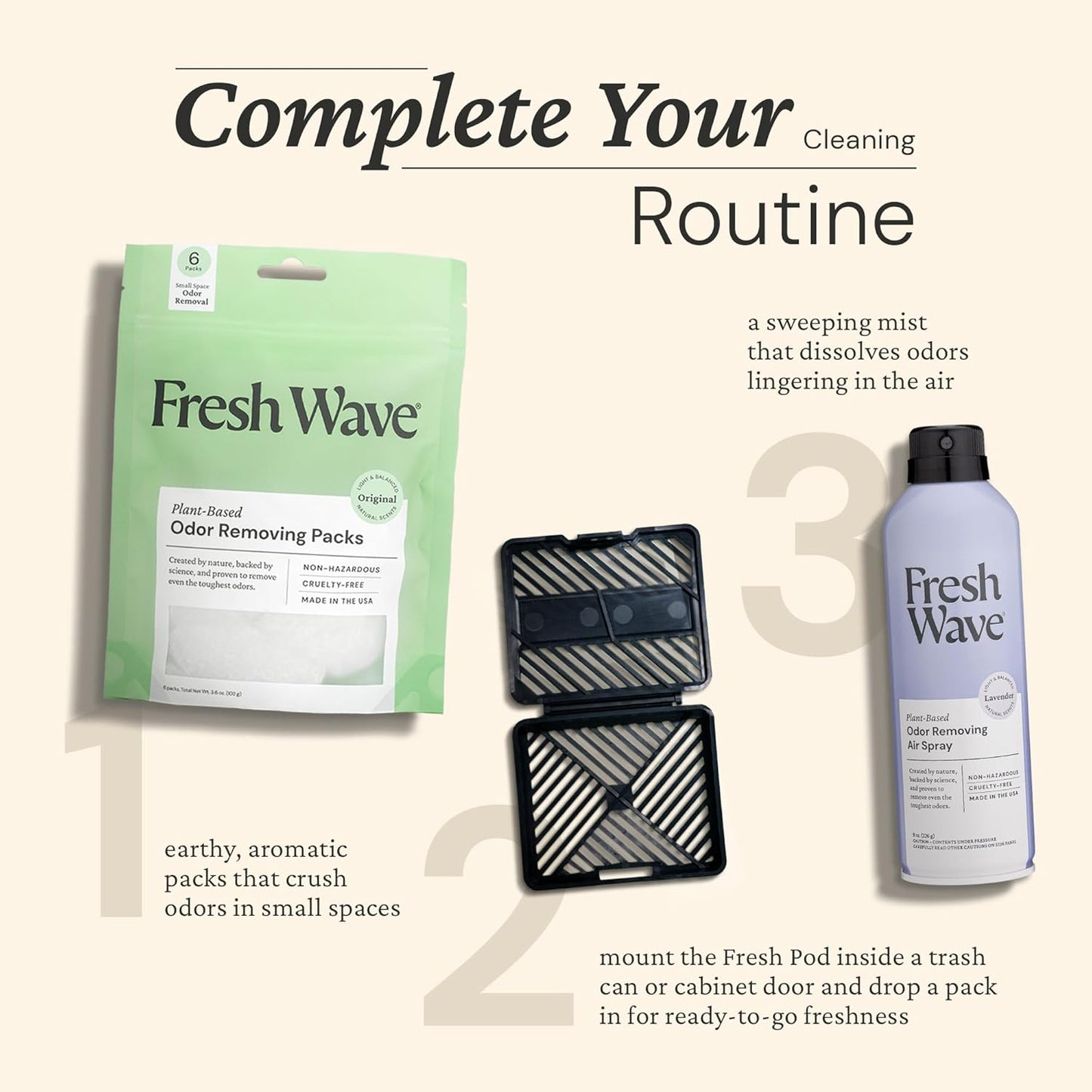 Fresh Wave Original Odor Eliminating & Deodorizing Packs - Bag of 6 & Fresh Pod Case - Safer Odor Relief for Small Spaces, Natural Plant-Based Odor Eliminator, Odor Absorbers for Home