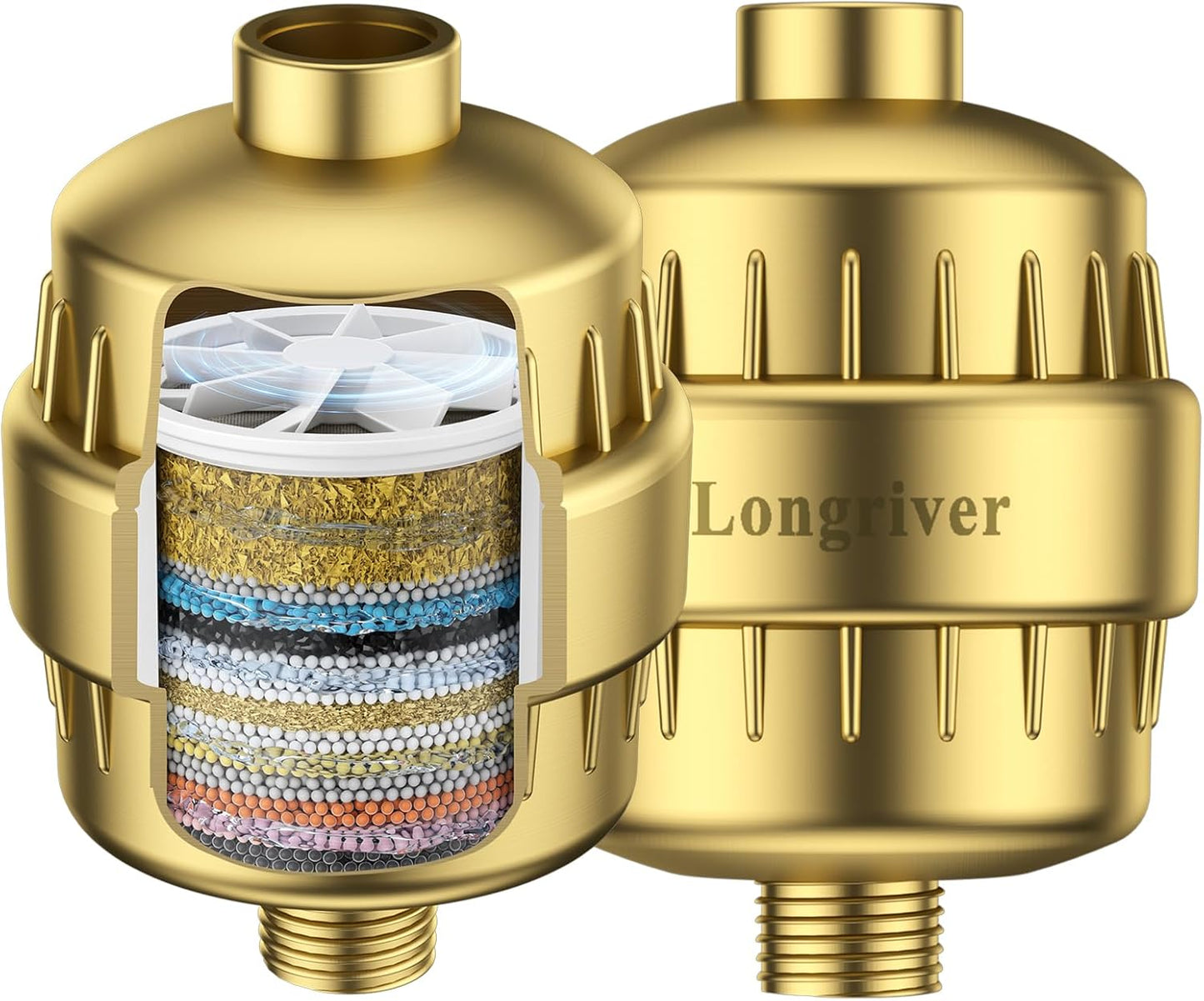 R7 Shower Filter High Put Shower Water Filter for Hard Water 99.99% Remove Chlorine, Shower Water Softener, Improve your skin and hair, Bathroom Fixture Hardware Parts, Brushed Gold, 2 Pack