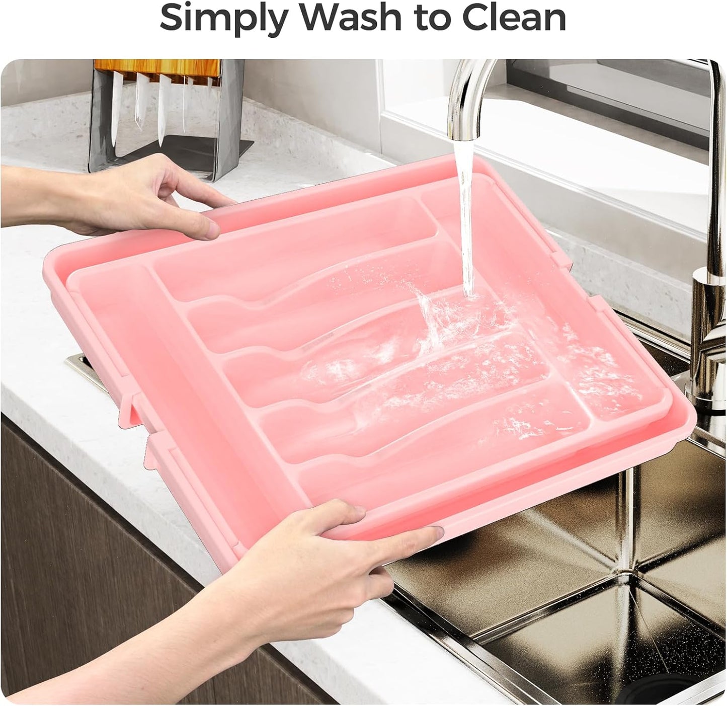 Extra Large Expandable Silverware Organizer, BPA-Free Food-Safe Cutlery Flatware Organizer, Kitchen Utensil Drawer Organizer, Adjustable Silverware Holder for Spoons Forks Knives, Pink