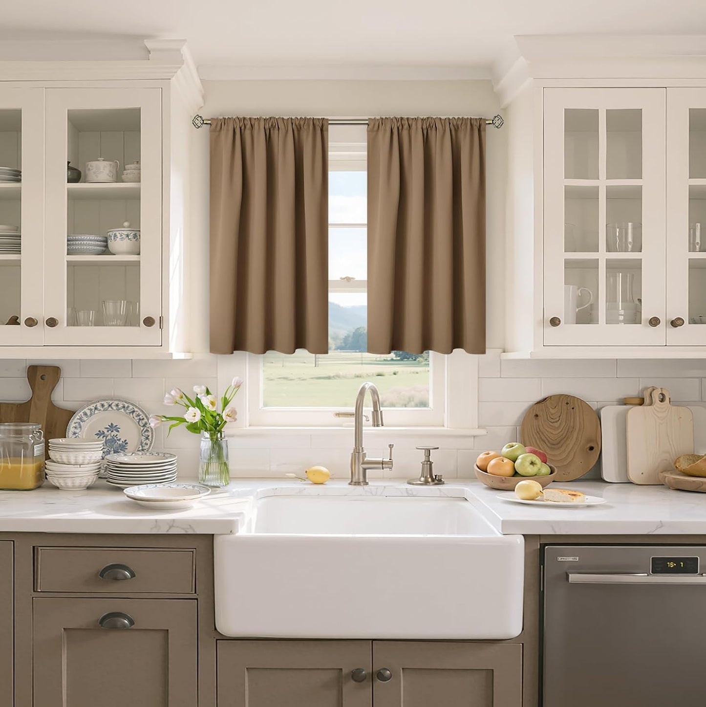 BGment Taupe Blackout Curtains 40 Inches Length - Short Thermal Insulated Drapes with Rod Pocket Room Darkening Privacy for Bedroom Kitchen Bathroom Window, 42 x 40 Inch, 2 Panels