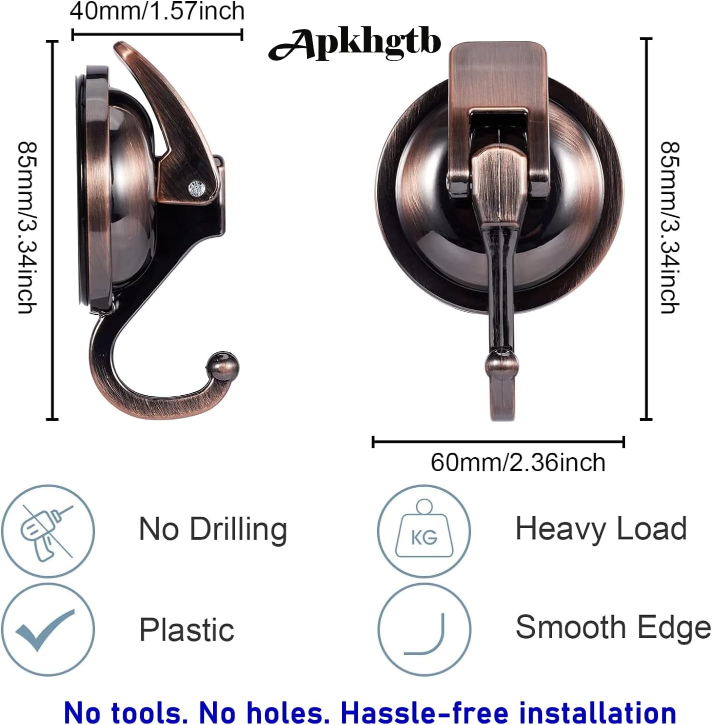 Suction Cup Hooks for Shower, Bathroom, Kitchen, Glass Door, Mirror, Tile – Loofah, Towel, Coat, Bath Robe Hook Holder for Hanging – Waterproof Wreath Hanger (Red Bronze 4Pack)