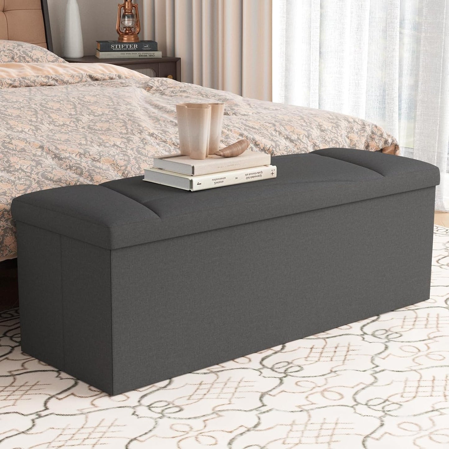 Ottoman with Storage, 43 Inches Folding Storage Ottoman Bench for Bedroom, End of Bed Bench, Entryway and Living Room, 43"x15"x15",Dark Gray
