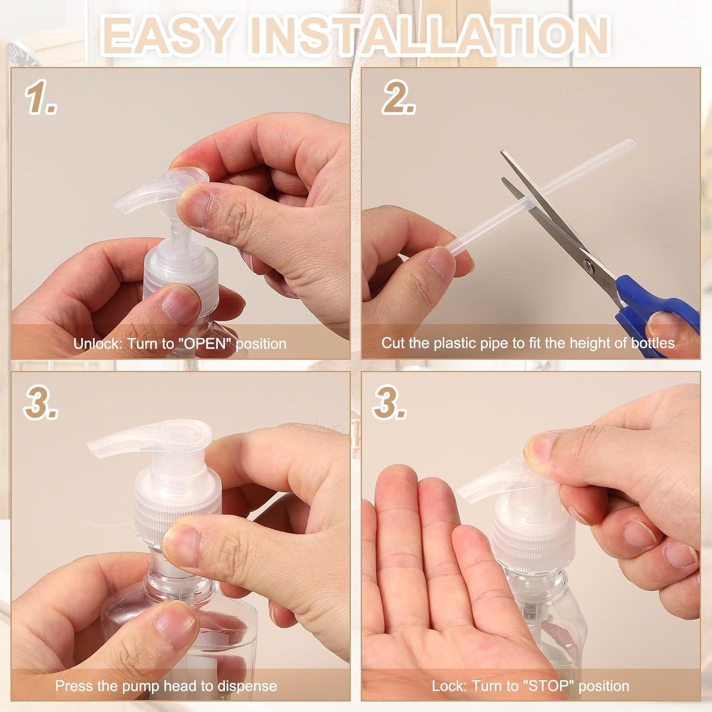 uxcell 8 Pcs Soap Dispenser Pump Heads Soap Dispensers Top Pumps Replacement Switch Pumphead for Standard 24/412 Neck Size Lotion Shampoo Bottle, Transparent