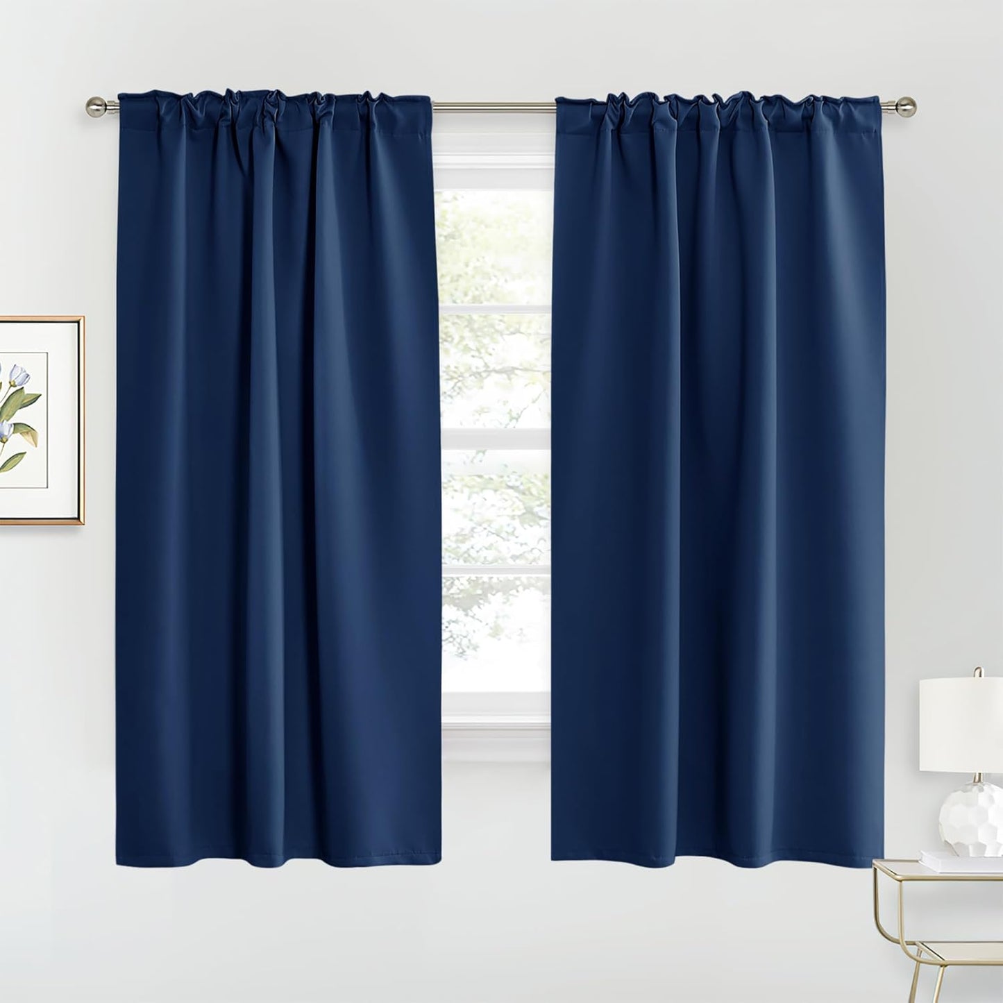 RYB HOME Blackout Curtains for Living Room, Back Tab & Rod Pocket Top Insulating Window Decor for Bedroom Dining Classroom Home Office, W 62 x L 63, Navy, 2 Panels