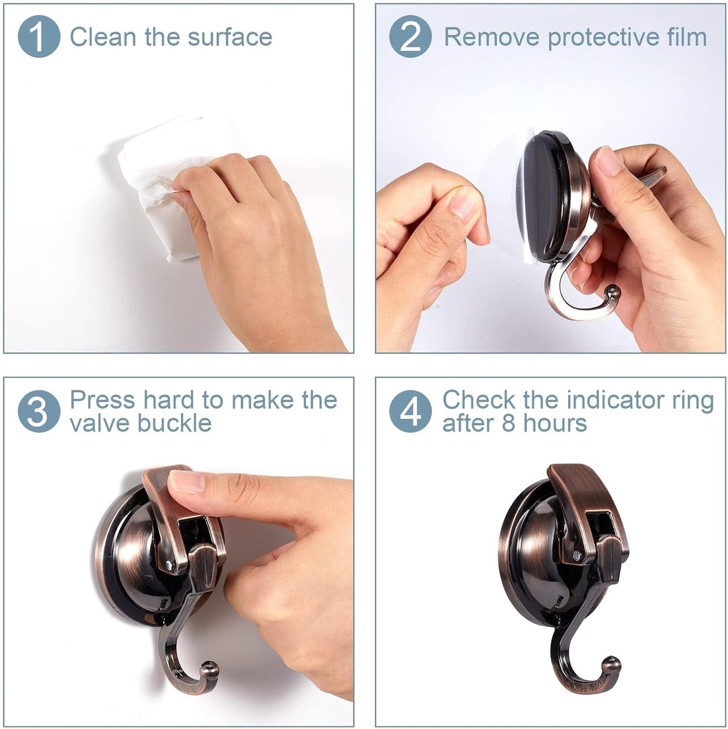 Suction Cup Hooks for Shower, Bathroom, Kitchen, Glass Door, Mirror, Tile – Loofah, Towel, Coat, Bath Robe Hook Holder for Hanging – Waterproof Wreath Hanger (Red Bronze 2Pack)