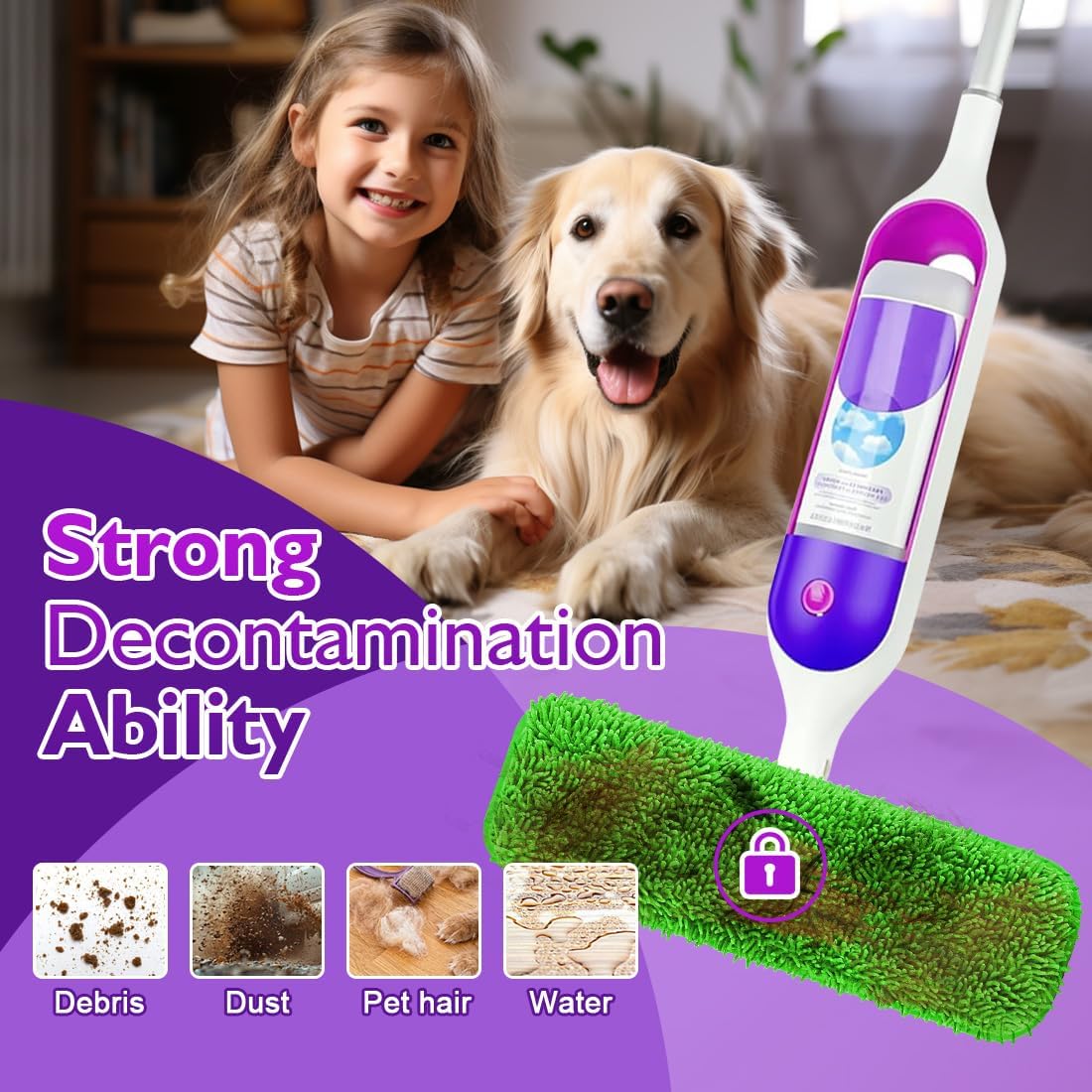 Reusable Mop Pads for Swiffer PowerMop, 8 Pack Microfiber Mop Pad Refill with Scrubber Strips for 13''-15'' SprayMop, Washable Mop Pads Use for Most Floor Types, Designed for Pets - Multicolor