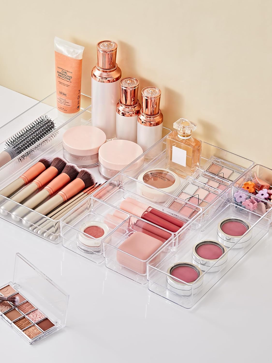 SMARTAKE 30-Piece Drawer Organizer with Non-Slip Silicone Pads, 7-Size Desk Drawer Organizer Trays Storage Tray for Makeup, Jewelries, Utensils in Bedroom Dresser, Office and Kitchen (Clear)