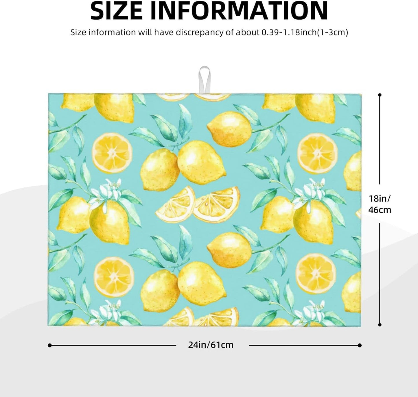 Spring Yellow Lemon Teal Background Microfiber Dish Drying Mat For Kitchen Countertop Xl Absorbent Reversible Drainer Rack Pad Extra Large 18 X 24 Inch