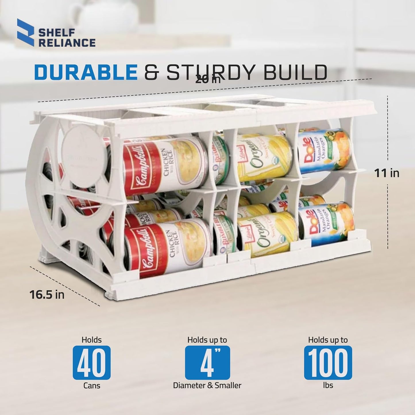 Shelf Reliance Cansolidator Pantry - 1-Pack Can Organizer for Pantry, Stackable Soda Can Storage for Kitchen, Holds 40 Cans of Food or Soda