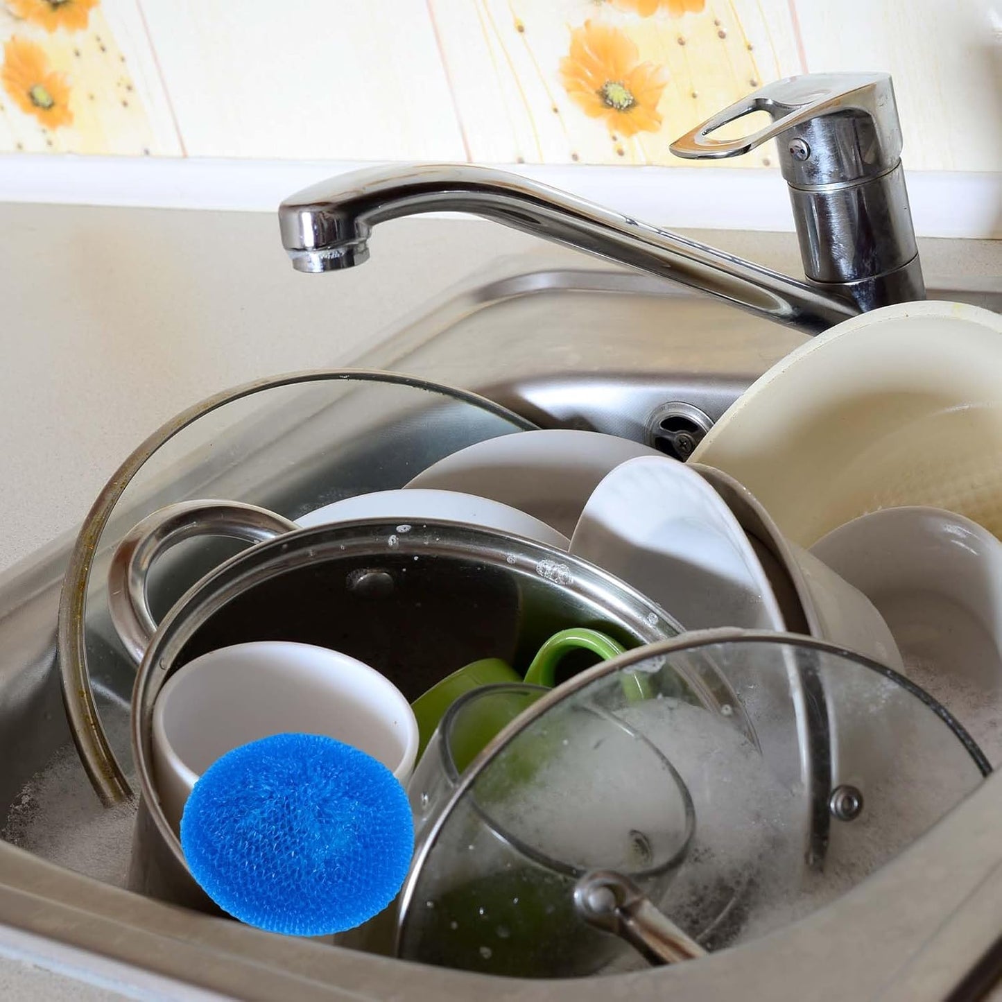 5Pcs Plastic Dish Scrubbers for Dishes - Colorful Non Scratch Pot Scrubbers for Kitchen Scrubber Pads Mesh Scouring Pad Sponge Loofah Dish Scrubber