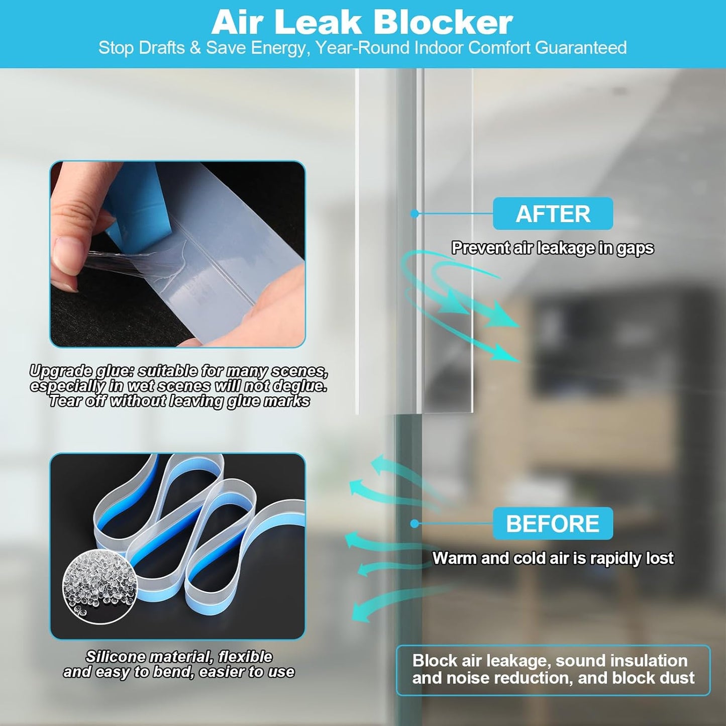 Weather Stripping Door Seal, Silicone Strip for Frame and Gaps Draft Stopper,Glass Shower Door Sweep, Clear, 20 Feet x 3 Inch