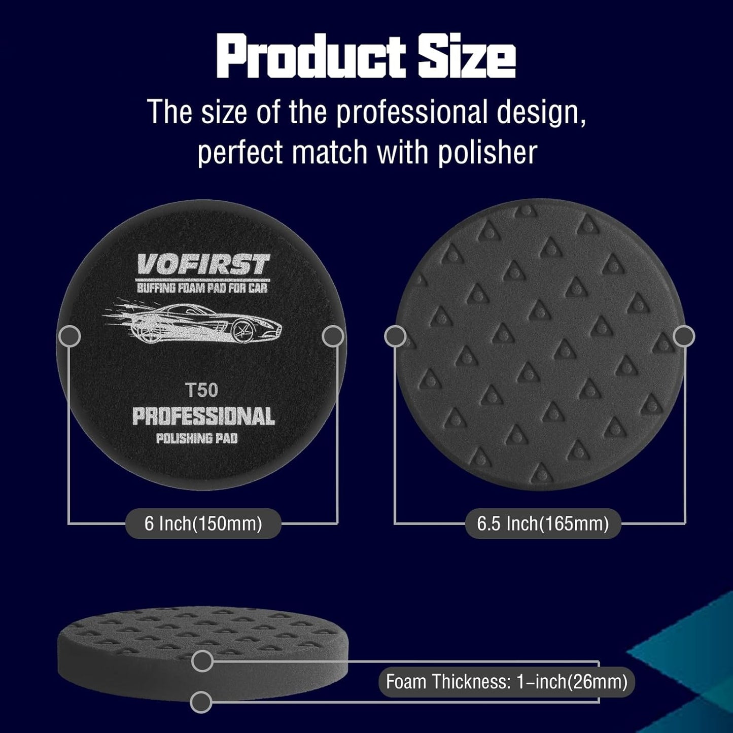 6 Inch Buffing Polishing Pads - 3Pcs Black Light Cut Pad - 6.5 Inch Face for 6 Inch 150mm Backing Plate - High-Density Buffing Sponge Pads for Car Buffer Polisher Compounding, Polishing & Waxing