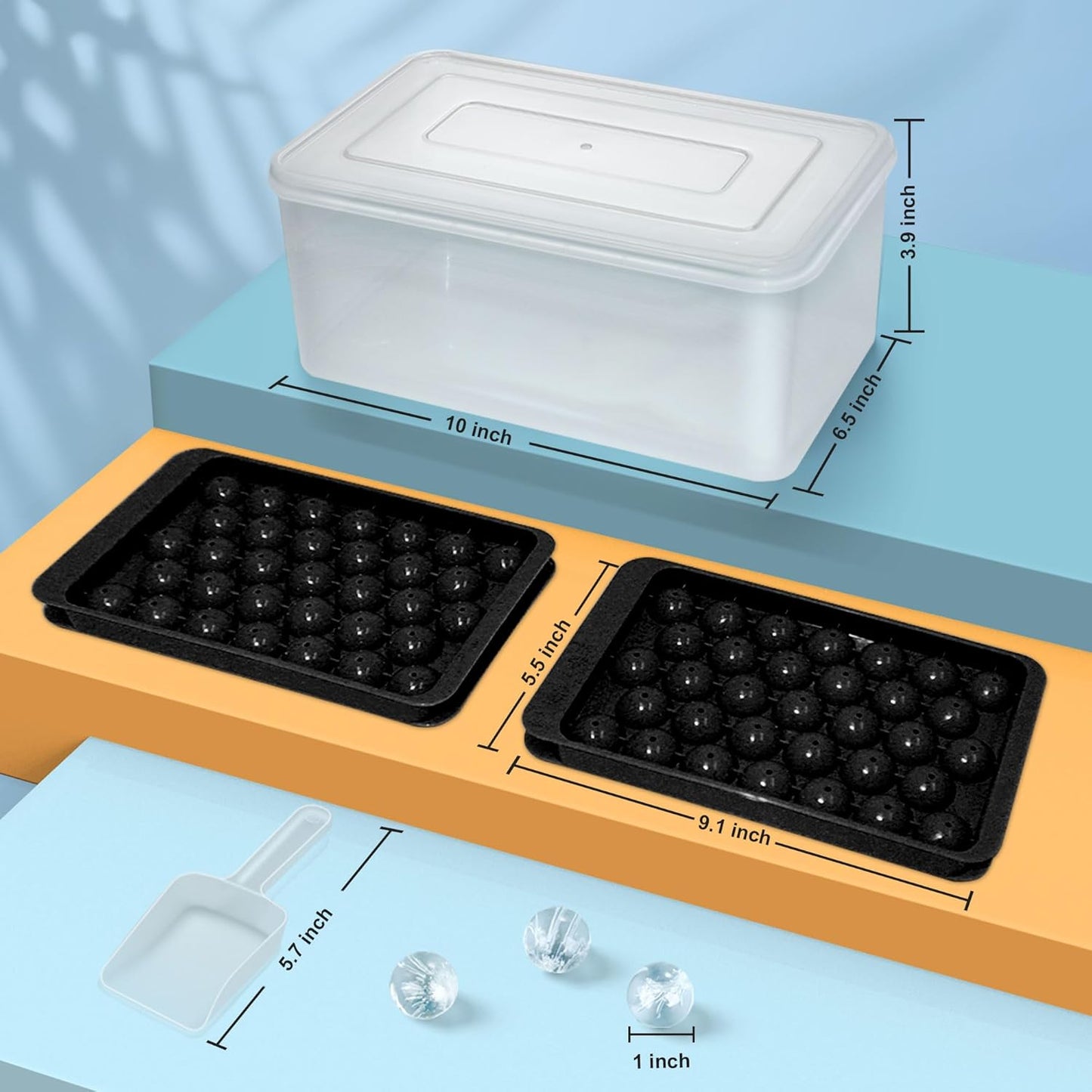 WIBIMEN Ice Cube Tray with Lid and Bin - Round Ice Trays for Freezer with Lid - Ice Cube Trays for Freezer with Ice Container (1"-2PACK Black)