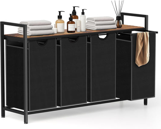 Laundry Hamper, Laundry Sorter with 4 Pull-Out Removable Oxford Fabric Bags Cloth Laundry Basket 4 x 10 Gallons (Black and Rustic Brown)