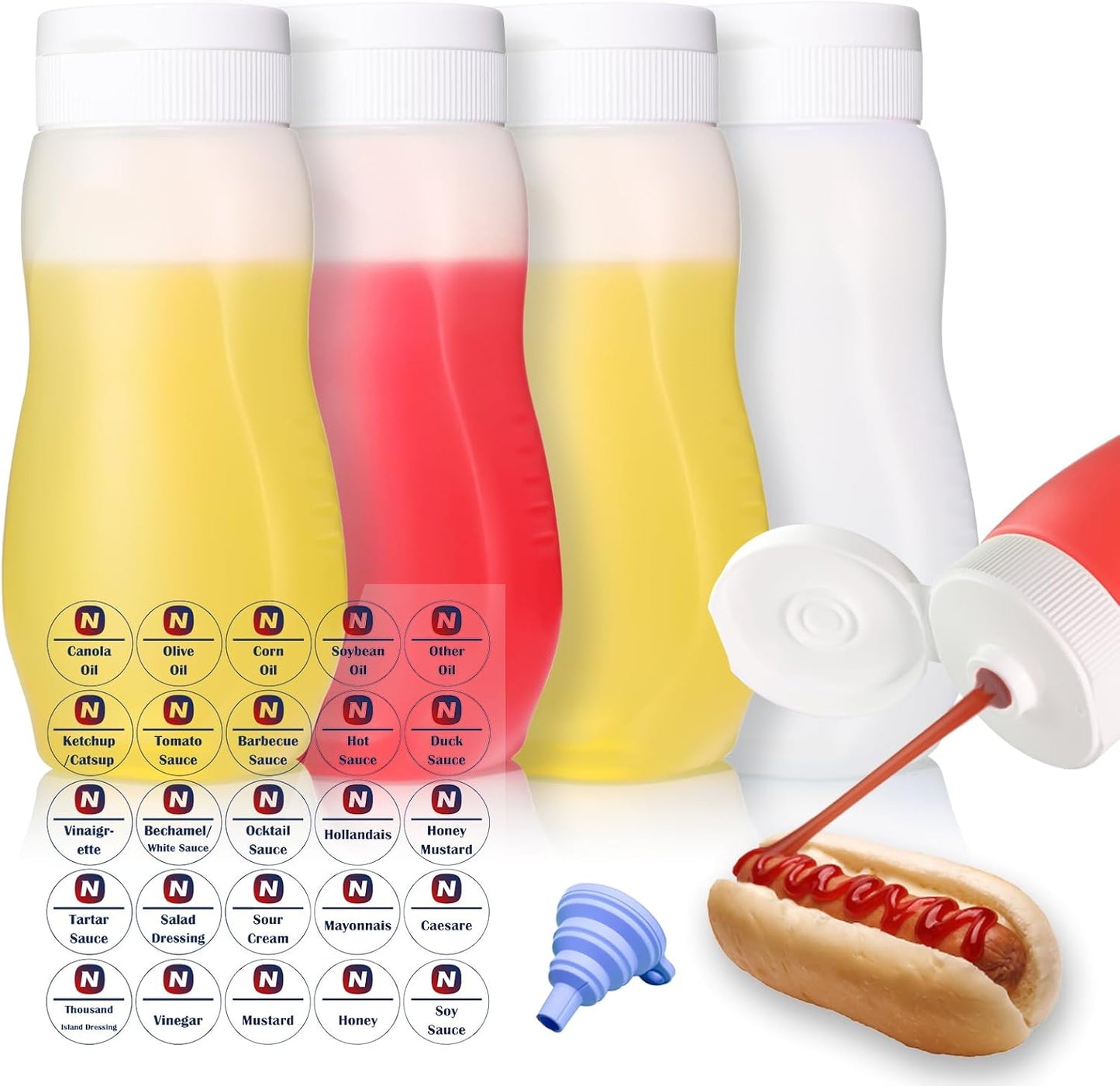 Condiment Squeeze Bottles for Ketchup Hot Sauce Liquids Oil with Caps for Condensed Milk and Mustard Salad Dressing Dispenser Clear Plastic Bottles Dressing Container HD PE BPA-free