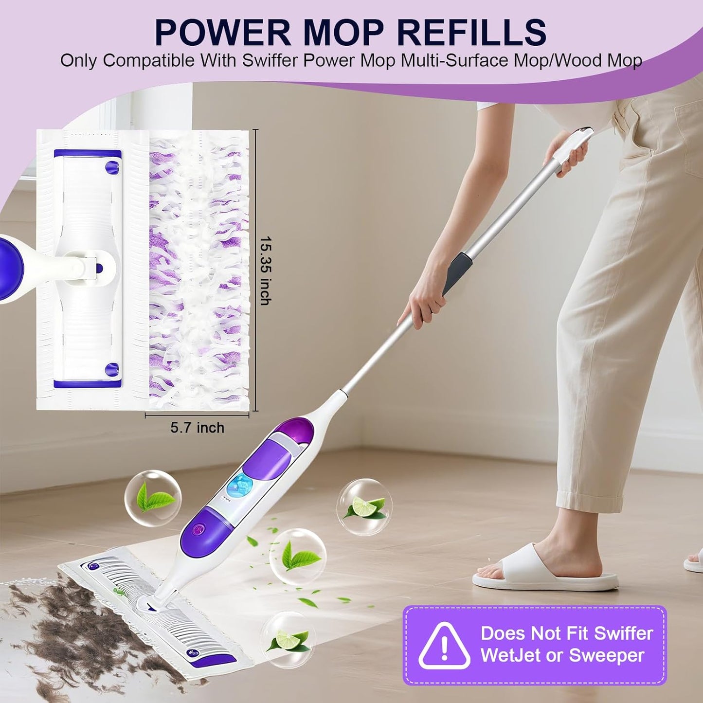 25 Pcs 5X Cleaning Power Mop Refills for Swiffer Power Mop, Unscented 14-Layer Thickened Disposable Mopping Pad Refills, for All Finished Floors