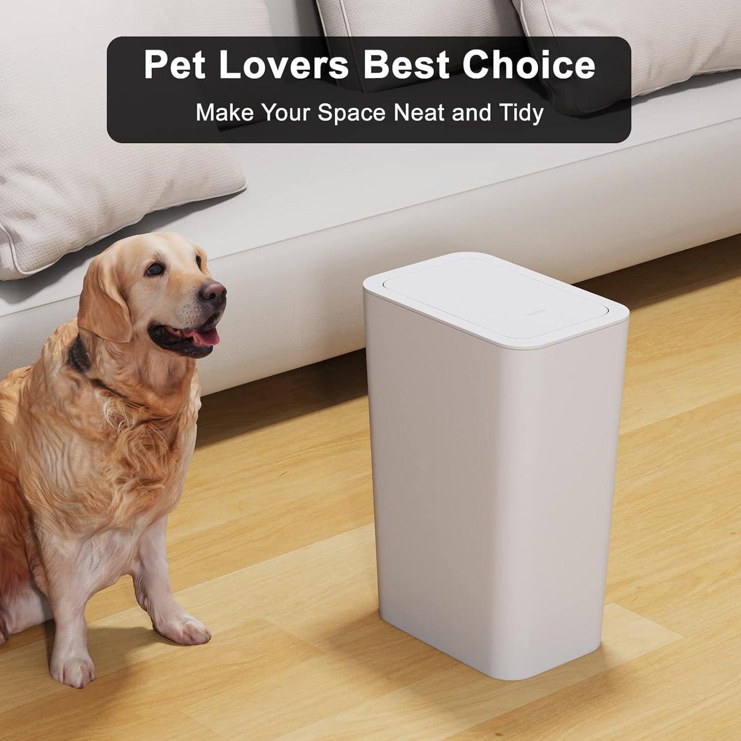 N. NETDOT 3 Pack 2.6 Gallon / 10L Bathroom Trash Can with Lid,Kitchen Garbage Can Small Trash Bin Waste Basket for Bathroom,Kitchen,Bedroom,Living Room,Office - Off White