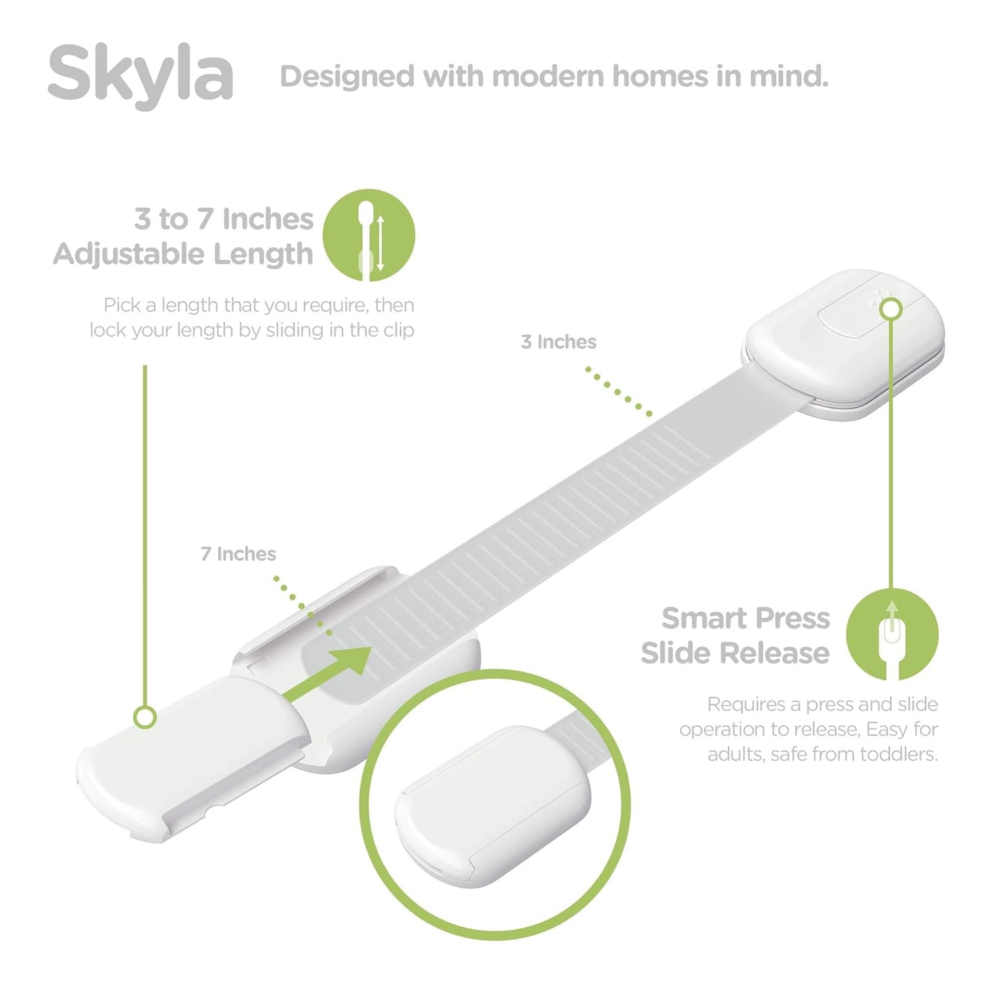 Baby Proofing Child Safety Locks (16 Pack) by Skyla Homes - The Safest, Quickest and Easiest 3M Adhesive Cabinet Latches, No Screws & Magnets, Multi-Purpose for Furniture, Kitchen, Ovens, Toilet Seats
