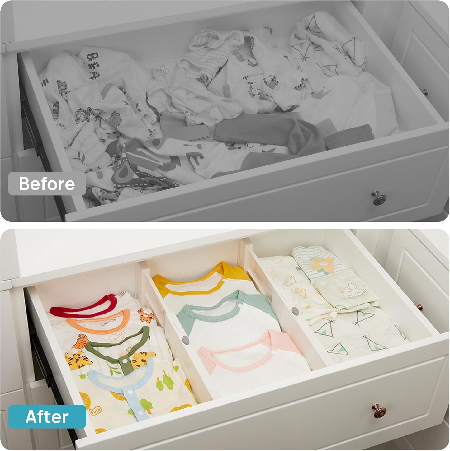 Vtopmart 12 Pack Drawer Dividers for Clothes, 4" High 11.6"-17" Adjustable Expandable Dresser Drawer Organizer, Plastic Drawers Separator for Dresser, Baby Clothes, Underwear, Kitchen & Office Storage