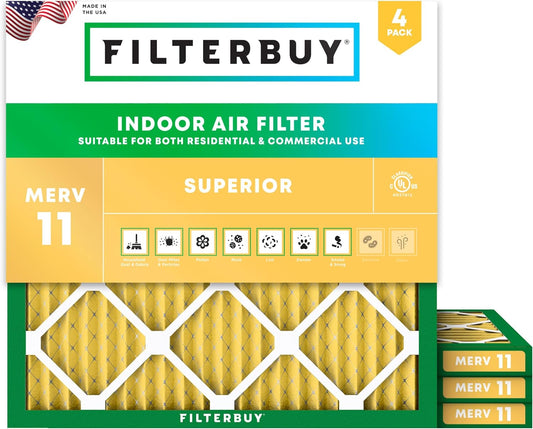 Filterbuy 18x18x1 Air Filter MERV 11 (MPR 1200) Allergen Defense Replacement (4-Pack), Electrostatic Pleated HVAC AC Furnace Filters, Made in USA (Actual Size: 17.75 x 17.75 x 0.75)