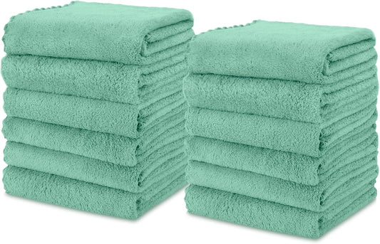 kimteny Kitchen Cloth Dish Towels, 13x28 Inches Premium Dishcloths, Super Absorbent Coral Velvet Microfiber Cleaning Cloths, Fast Drying Rags for Washing Dishes (13x28-12 Pack, Green)
