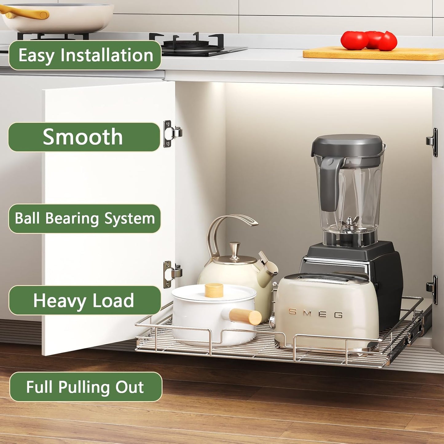 Pull Out Cabinet Organizer 28½" W x 21½" D, Heavy Duty Cabinet Pull Out Shelves, Slide Out Drawers Organization for Kitchen Cabinets Bathroom