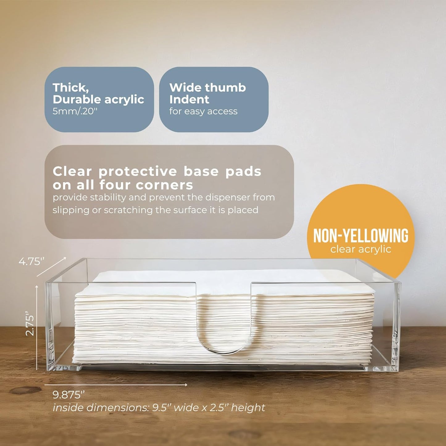 Sicily Acrylic Napkin Holder (5mm) Multifold Paper Towel Dispenser (9.87”W x 4.75”D x 2.75”H) Hand Towel Holder for Bathroom and Kitchen Countertop