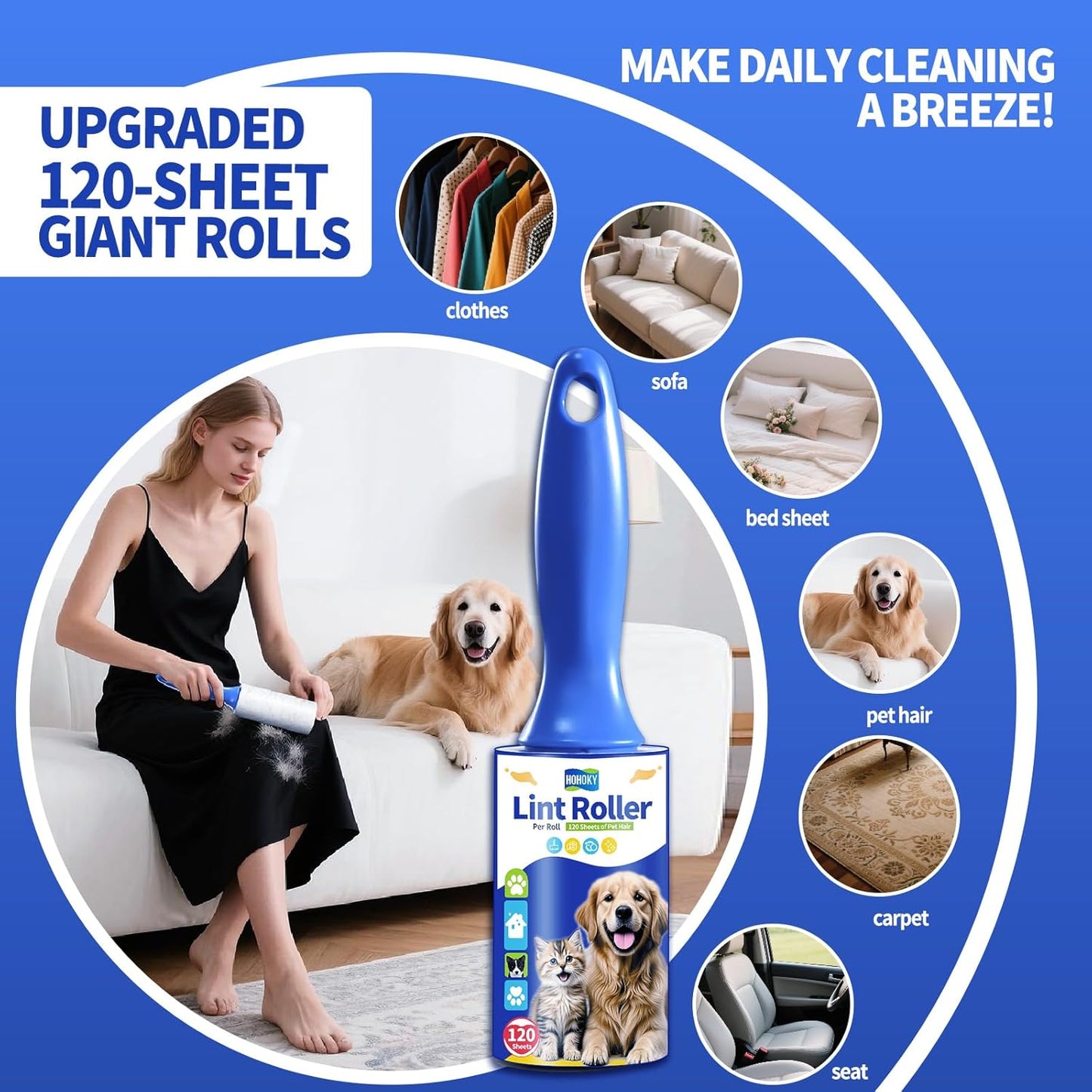 lint Rollers for pet Hair Extra Sticky Heavy Duty Lent Roller for Dog and Cat Remover for Couch Clothes Furniture Furniture Carpet Animal Fur Fuzz Mega Value Set Refills 960Sheets 8Pack