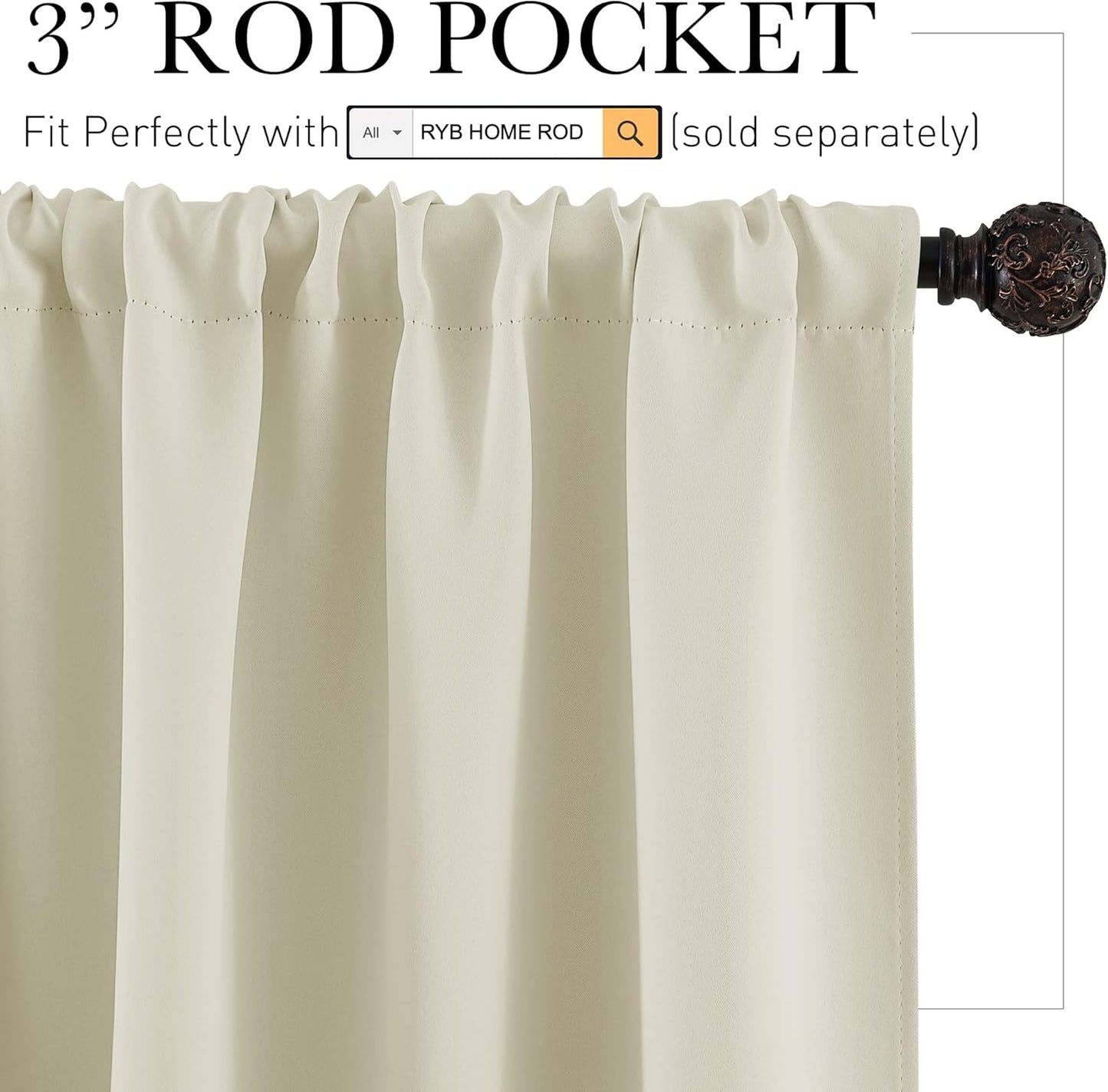 RYB HOME Small Window Curtains - Room Darkening Light Block Energy Efficient Privacy Drapes for Kitchen Dining Bedroom Bath Basement, W 42 x L 36 inches, Beige, 2 Panels