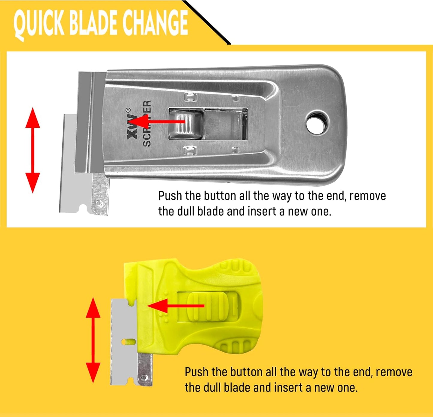XW 7-Pack Razor Scraper Set, 4 PCS All-Metal Razor Blade Scrapers and 3 PCS Mini Plastic Scrapers, Extra 22 PCS Razor Blades Included