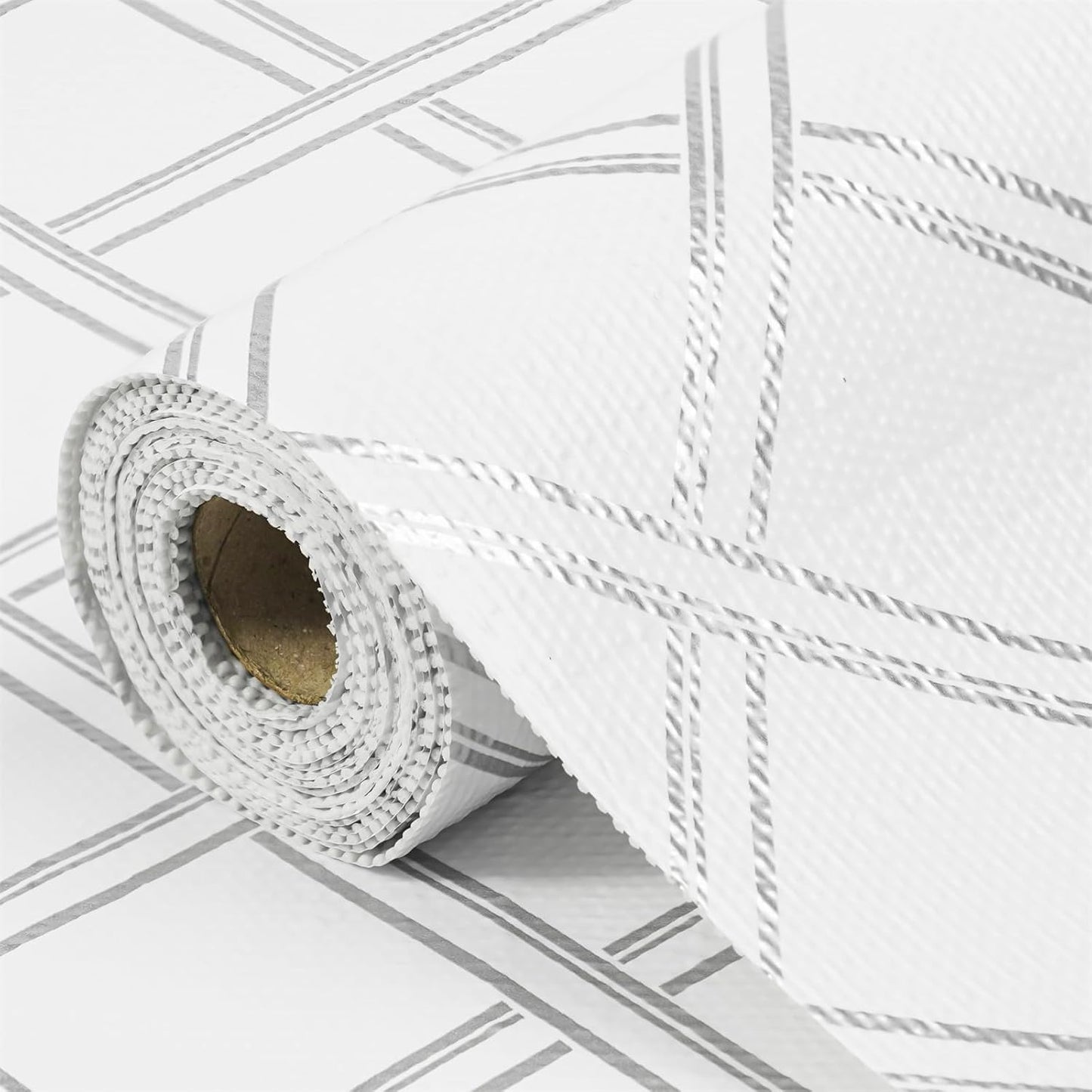 Drawer and Shelf Liner for Kitchen Cabinets Non-Adhesive, Non-Slip Cabinet Liner Shelf Paper Strong Grip Waterproof Easy to Clean for Kitchen Shelves Cupboard,Silver Geometric,12IN X 10FT