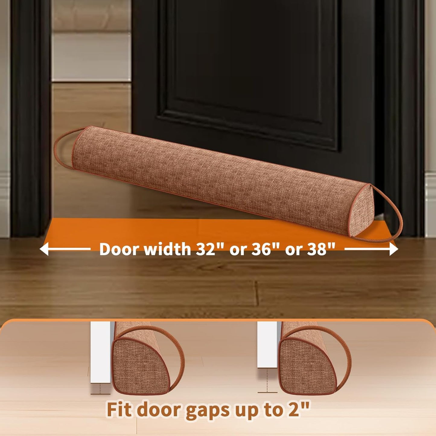 QUOLIX Triangle Under Door Draft Stopper Bottom Door Gap Filler & Seal Windproof Coating Cover Fits 30” to 36” Door Block Noise, Sound, Hot Air, Light, Bugs Easy Install Draft Blocker (38inch-Brown)