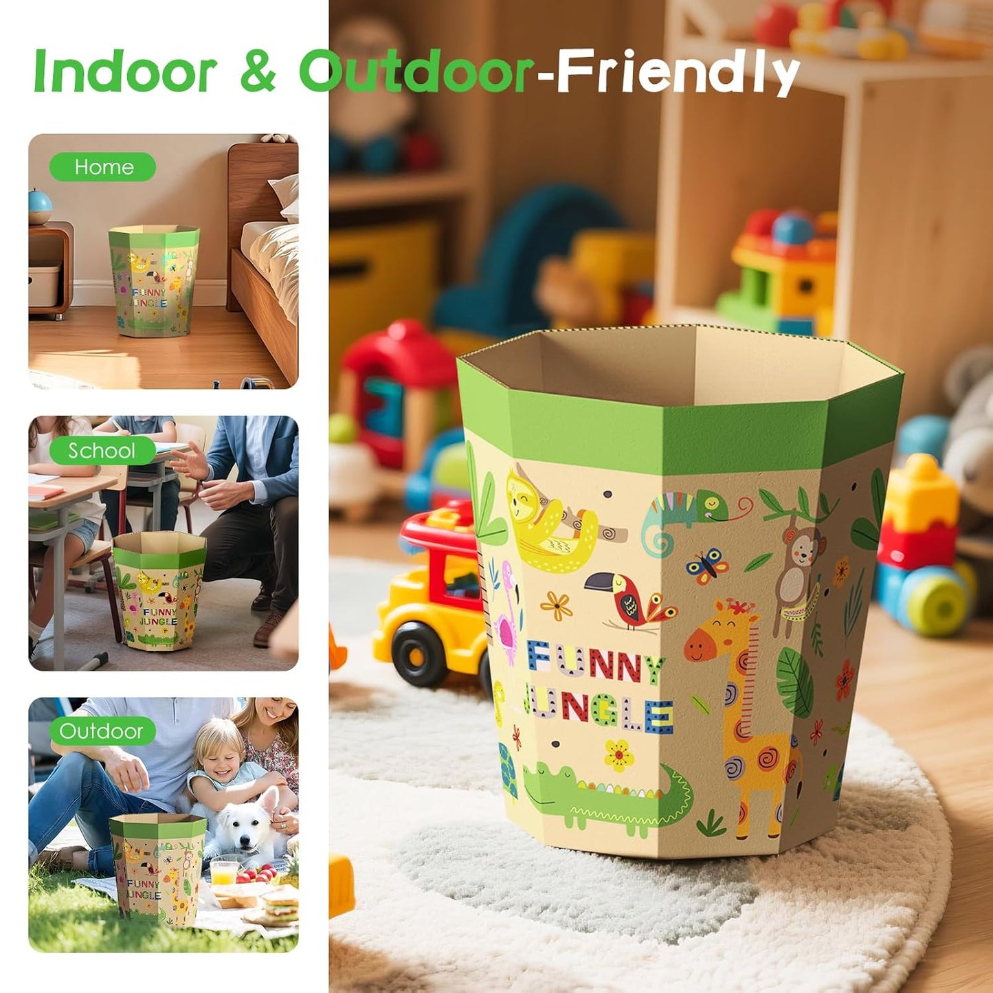 6-Pack Cardboard Trash Can – Foldable, Recyclable, Plastic-Free & Reusable Small Waste Paper Basket for Kids - Garbage Bin Perfect for Bedrooms, Playrooms, Children's Room & Outdoor (3.2 Gallon)