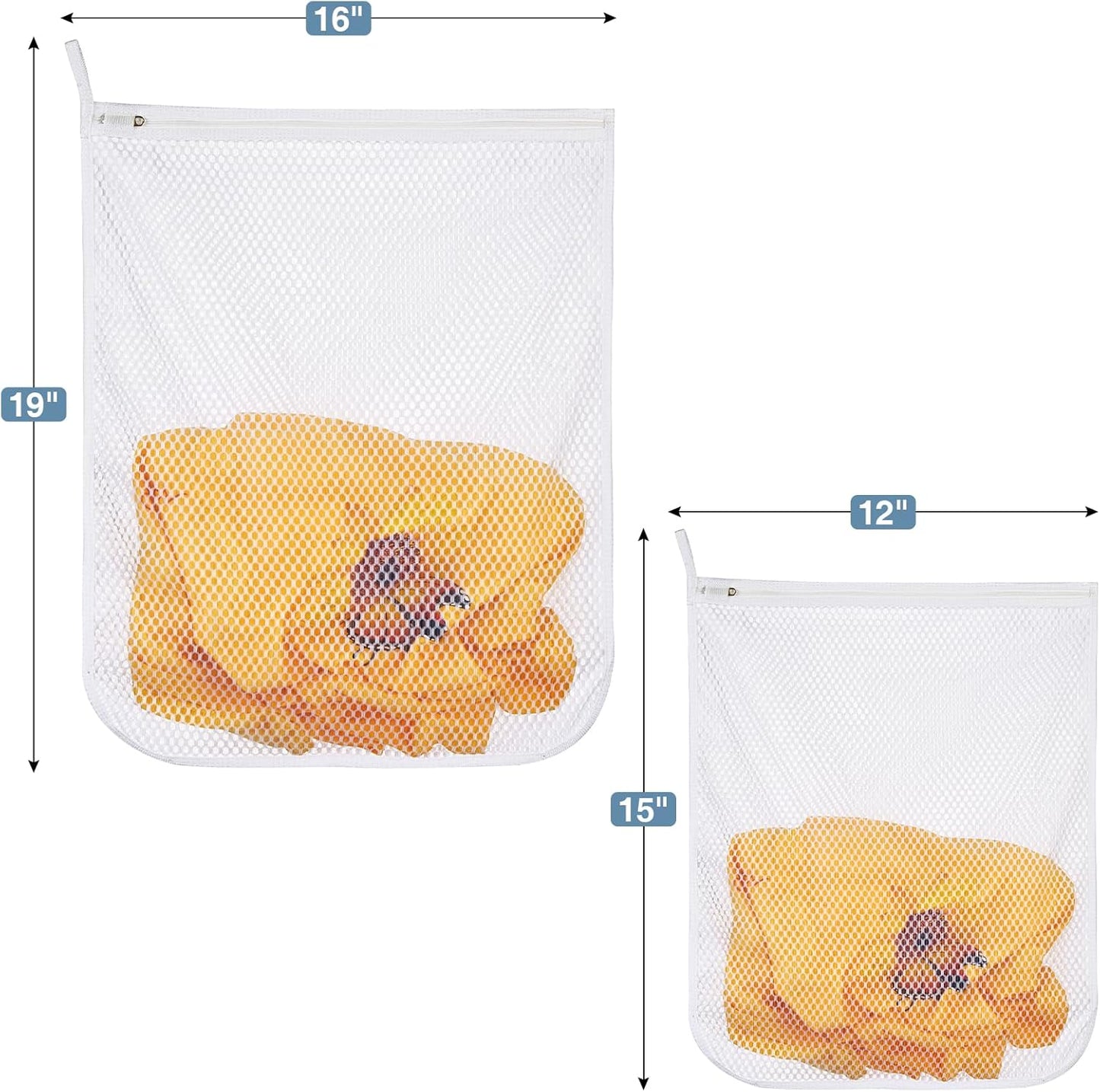 4 pcs Durable Honeycomb Mesh Laundry Bags for Delicates 2 Large (16" x 19") 2 Medium (12" x 15")