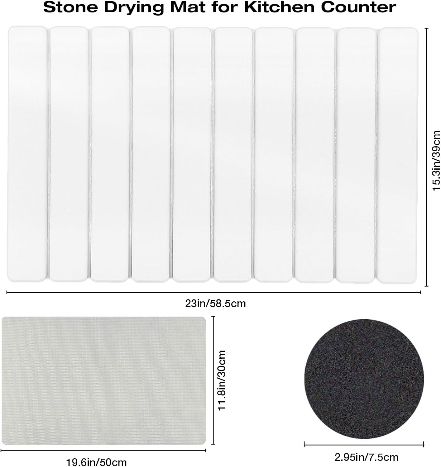 Diatomaceous Earth Stone Dish Drying Mat for Kitchen Counter – 24”x16”, Non-Slip Quick-Dry Surface, Sleek Foldable Design & Collapsible Storage, White