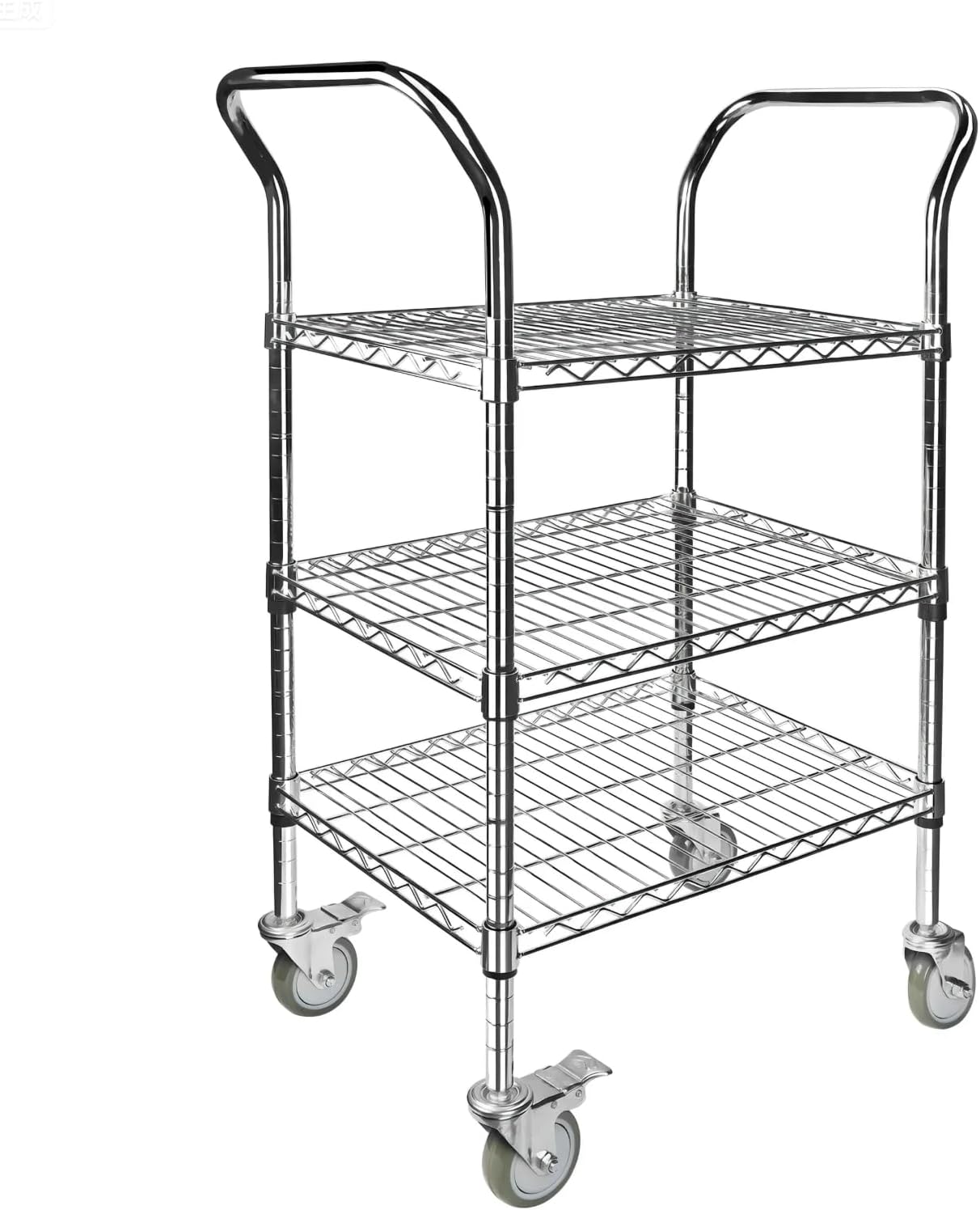 Northsky 3-Shelf Wire Utility Cart on Wheels, Chrome Finish Rolling Metal Shelving with Wheels, 550lb Capacity, 24" x 18" x 44.1", 3 Tier Rolling Cart for Kitchen Bar Storage Use