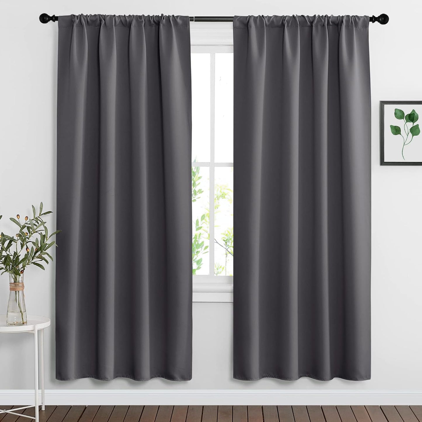 RYB HOME Living Room Blackout Curtains Gray (42 Width by 72 Length, Grey, 2 Pieces) Window Covering Rod Pocket Top Slot Curtain Panels Privacy Protect Light UV Block for Kids Room Nursery