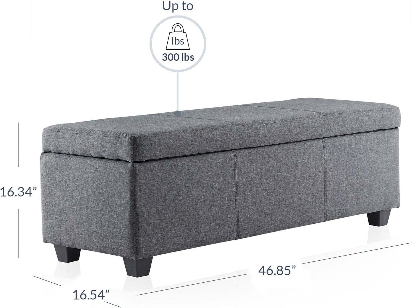 BELLEZE Storage Ottoman, 47 Inch Bench Bedroom Bench with Safety Close Hinge, Extra Long Ottoman with Storage for Living Room, Entryway, Hallway, Foot Rest, Support 300lbs - Gray
