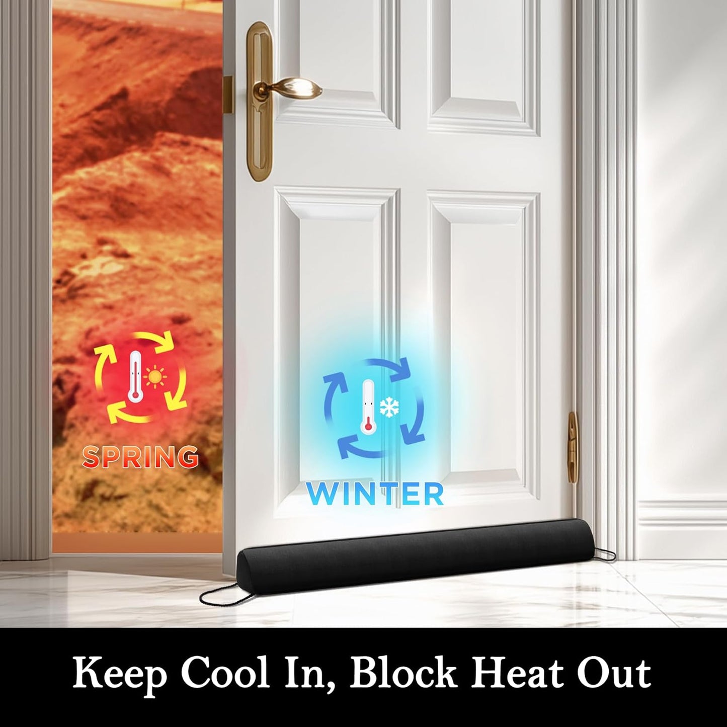 Sunolga 38" Door Draft Stopper Blocks Hot and Cold Air with Removable Washable Cover for Gaps Up to 3", All-Season Seal for Noise, Door Sweep for Bottom of Door and Window, Home Essentials, Black