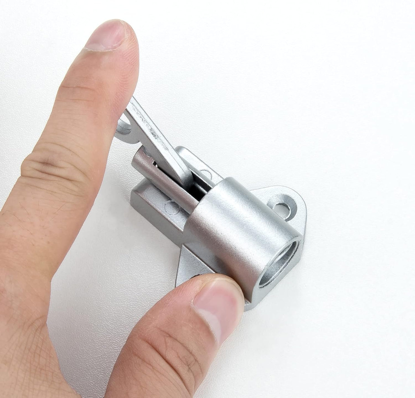 5 Packs Self-Closing Latches，Silver Gray Spring Door Lock，Resilient Bolt Latch Aluminum Alloy Safety Automatic Spring Barrel Slide Door Lock with Screws,Used for Gate,Window and Cabinet etc