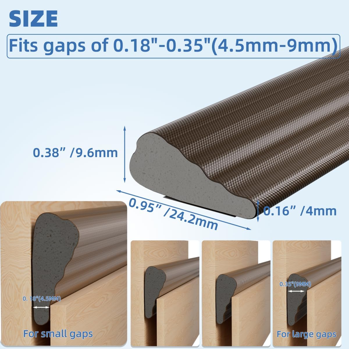 Wedge-Shape Window Weather Stripping Door Frame Seal Strip 3Pcs×196" Brown,Upgrade Black Foam,Soundproofing,Draft Stopper,Winter Insulation,Noise Blocker, Gap Filler for Exterior Front Door Side