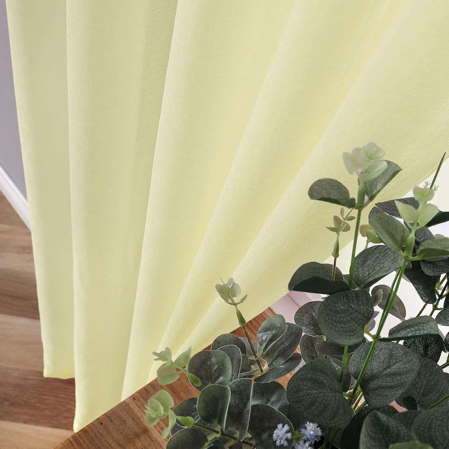 Tollpiz Sheer Tier Curtain Linen Textured Half Kitchen Curtains Sheer Light Filtering Rod Pocket Voile Small Curtains for Bathroom, 25 x 36 inches Long, Transparent Yellow, Set of 2 Panels