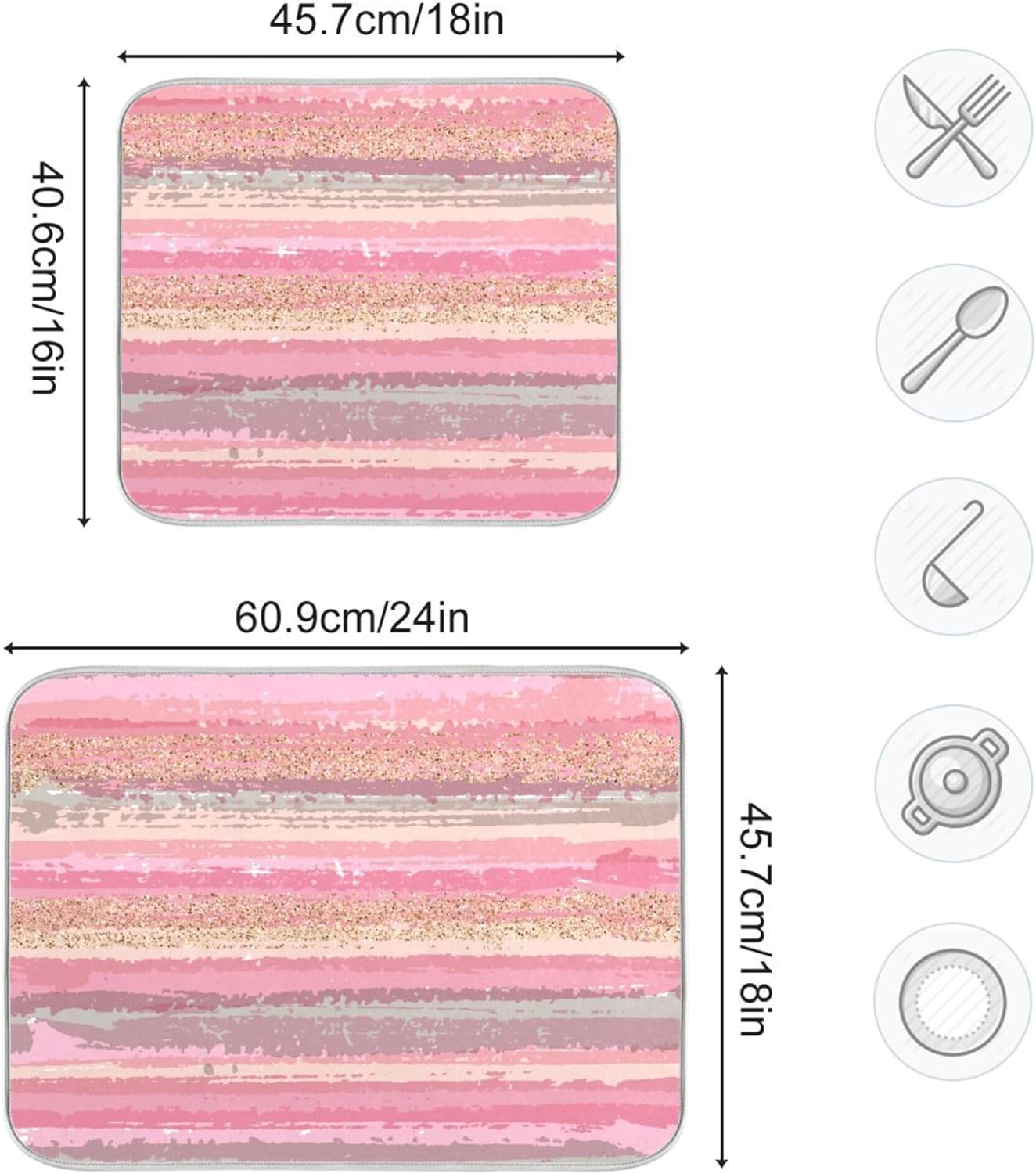 Pink Gold Stripe Dish Drying Mat for Kitchen Countertop 18x24 Rectangle Large Drying Mat Reusable Quick Dry Dish Sink Absorbent Mats Dishwasher Easy Clean Decorative Home Decor Essentials