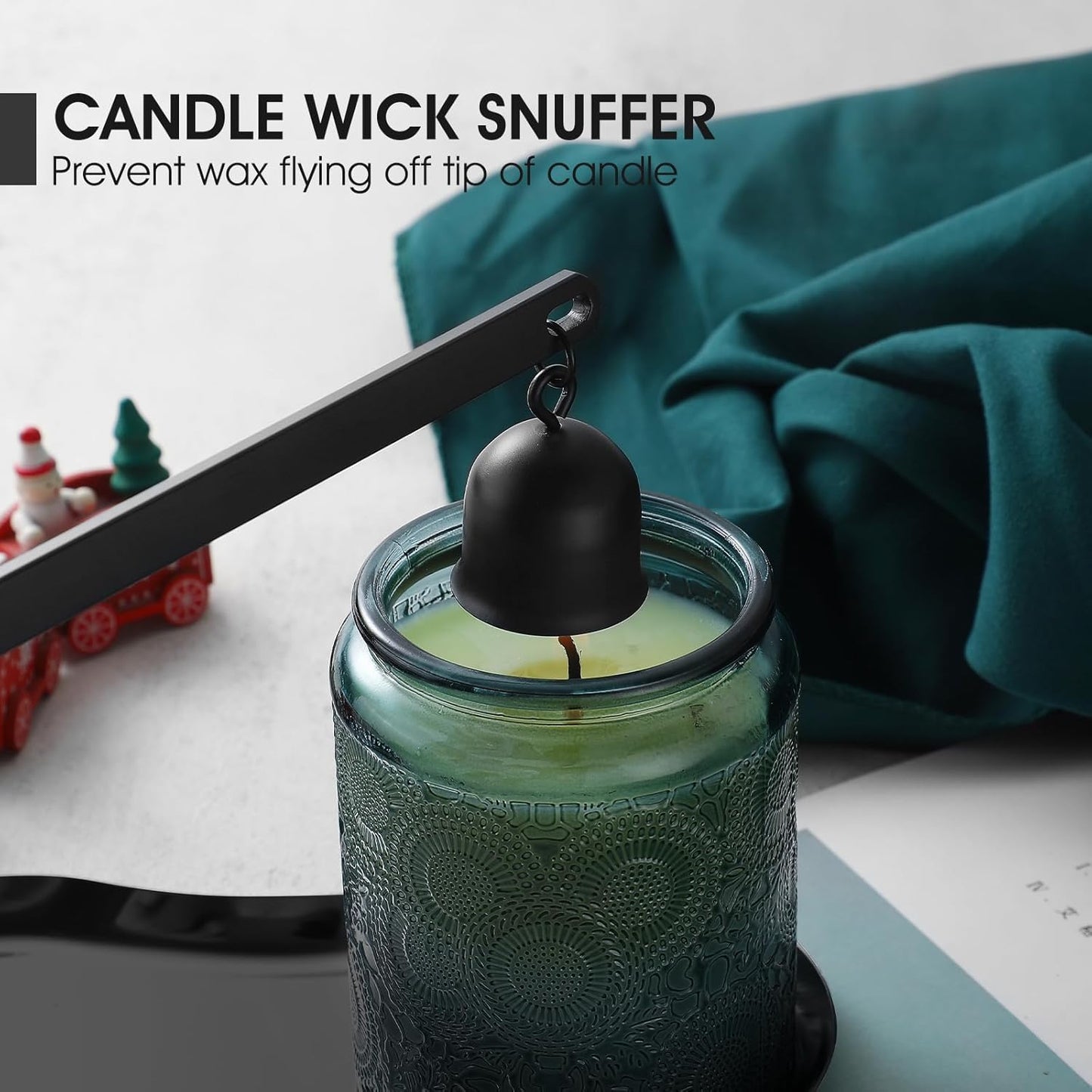 PATOISE 4 in 1 Candle Accessory Set Mini, Candle Wick Trimmer Cutter, Candle Snuffer, Candle Wick Dipper, Tray Holder in Gift Package for Candle Aromatherapy Lovers(4PCS Black)