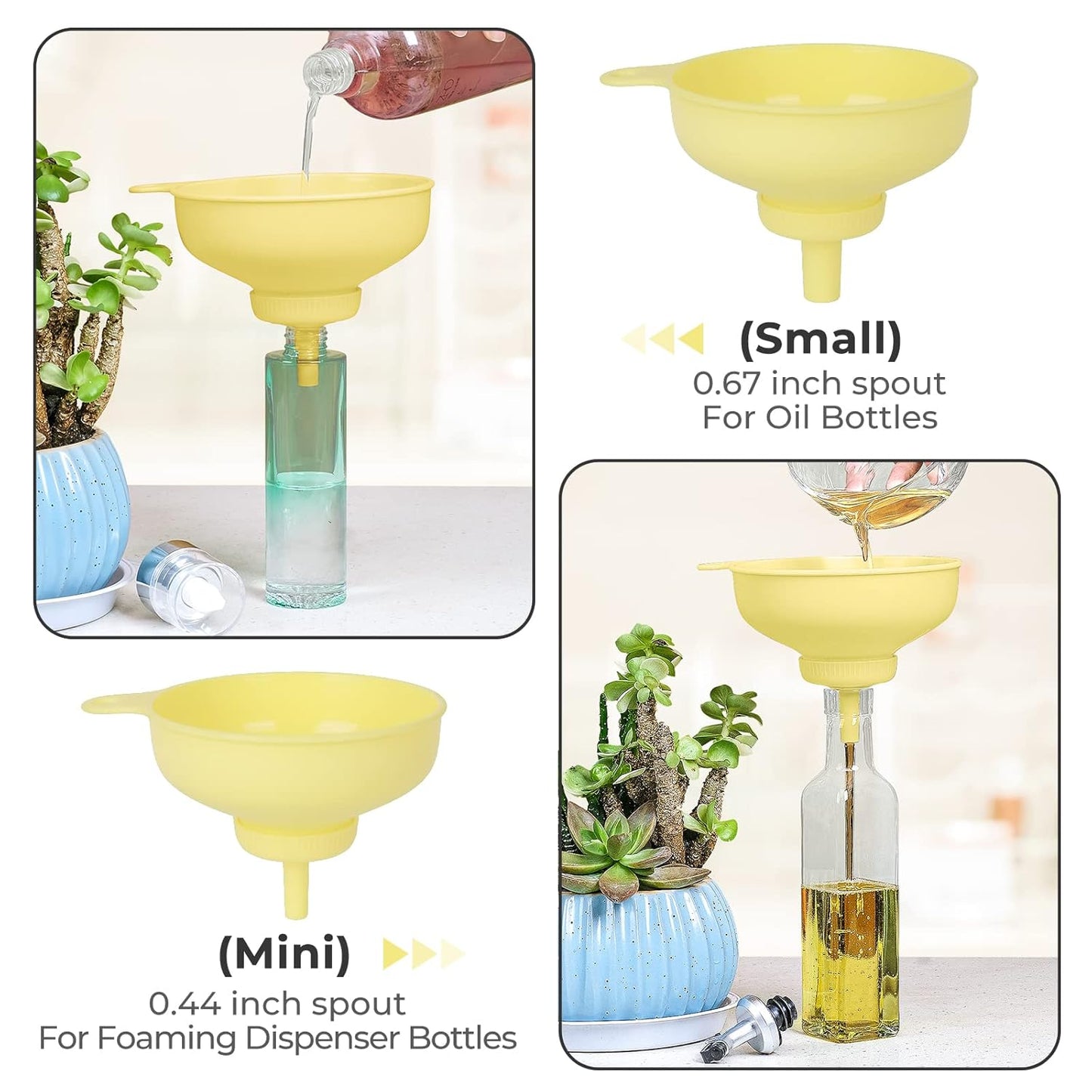 Wide Mouth Kitchen Funnel, Food Grade Plastic Cooking Canning Funnel with 4 Sizes Spouts for Filling Wide and Regular Mason Jars, Spray Dropper Oil Bottle Jug Spices Shampoo Sauce