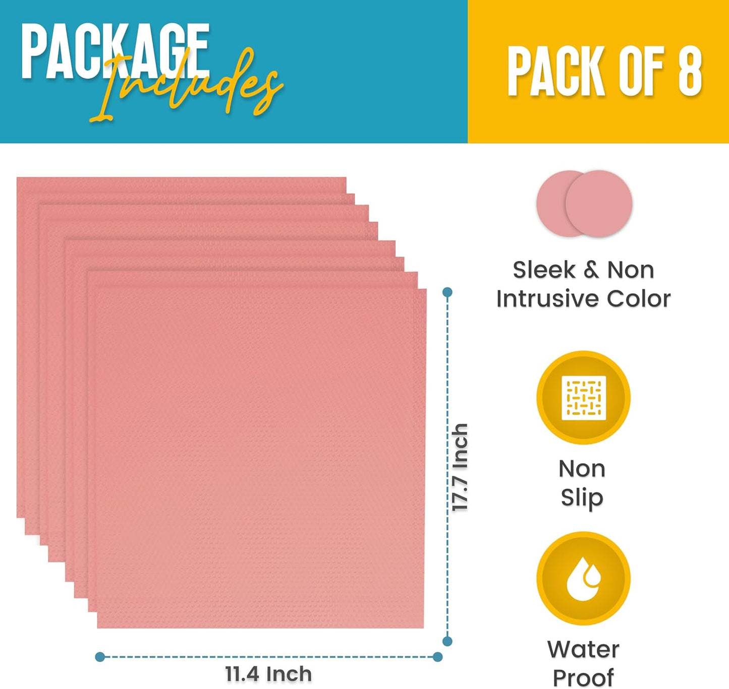 Refrigerator Liners for Shelves (8 Pack) by Linda’s Essentials - Non-Adhesive Shelf or Drawer Liner, BPA-Free Fridge Mats for Kitchen & Cabinets, Easy to Clean, Ideal Household Essentials (Pink)